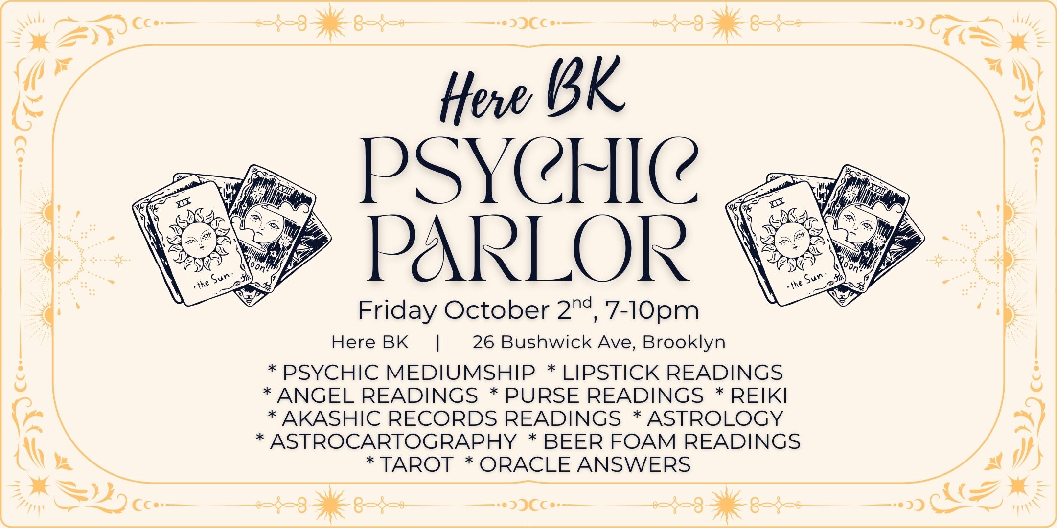 Flyer for Here Bk Psychic Parlor Event